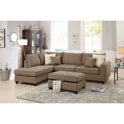Poundex 3-Piece Sectional Set With Ottoman Model F6544