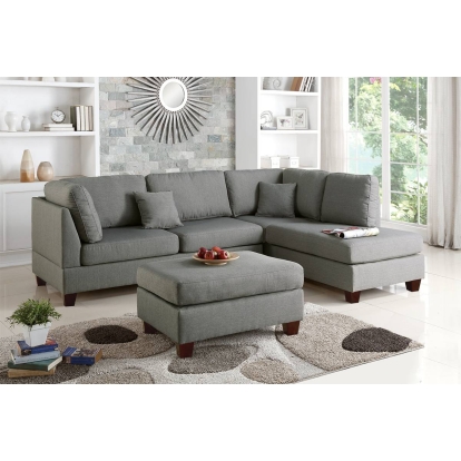 Poundex 3Pc Reversible Sectional Sofa Set With Ottoman Model F7606