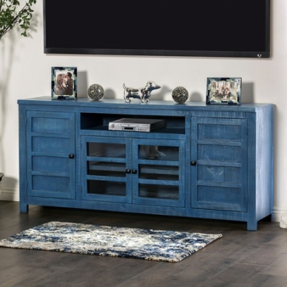 Furniture of America Tedra Rustic Fsc Certified Solid with Wood Brazilian Pine Denim Blue Tv Console Model EM5009BL-TV