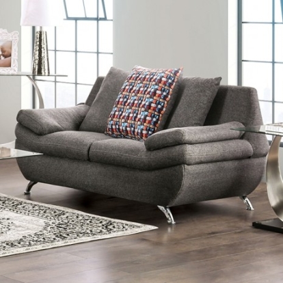Furniture of America Sarnen Contemporary Linen-Like Metal Solid with Wood Dark Gray Loveseat Model EM6721DG-LV