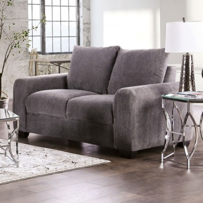 Furniture of America Dagmar Contemporary Chenille Solid with Wood Gray Loveseat Model EM6723GY-LV