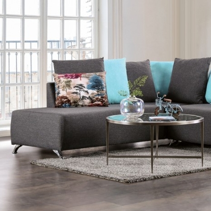 Furniture of America Krefeld Contemporary Linen-Like Metal Solid with Wood Dark Gray Sectional Model EM6750DG-SECT