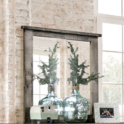 Furniture of America with Woodburn Rustic Fsc Certified Solid with Wood Brazilian Pine Ash Brown Mirror Model EM7071BR-M