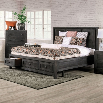 Furniture of America Oakridge Rustic Fsc Certified Solid with Wood Brazilian Pine Charcoal Bed Model EM7074DG-EK-BED