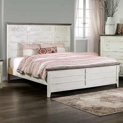 Furniture Of America Myrtlemoore Rustic Fsc Certified Solid Wood Brazilian Pine Vintage Ivory/Rustic Gray Bed | EM7079IV-E.King Bed