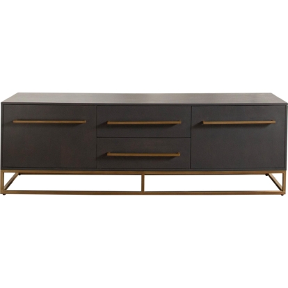 Diamond Sofa ENCORETVGO Encore 76" TV Stand Cabinet Grey Oak Finish Wood Distressed Gold