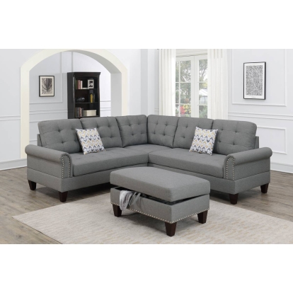 Poundex 3-Piece Sectional Set With Ottoman Model F6475