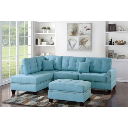 Poundex 3Pc Reversible Sectional Sofa Set With Ottoman Model F6505