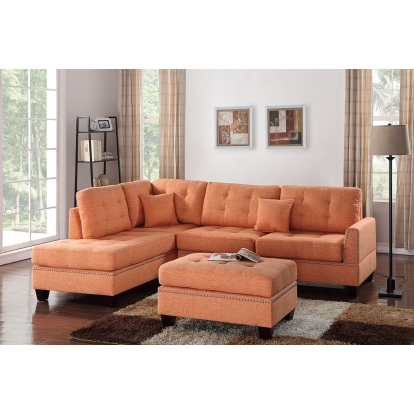 Poundex 3Pc Reversible Sectional Sofa Set With Ottoman Model F6506