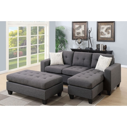 Poundex 3Pc Reversible Sectional Sofa Set With Ottoman Model F6920