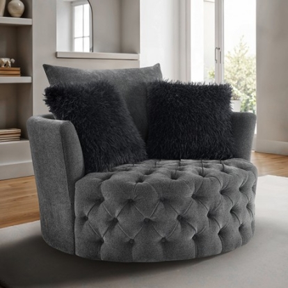 Furniture Of America Sofi Transitional Engineered Wood, Fabric, Metal Dark Gray Button Tufted Swivel Chair | FM-AC6000DG-SW