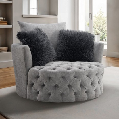Furniture Of America Sofi Transitional Engineered Wood, Fabric, Metal Light Gray Button Tufted Swivel Chair | FM-AC6000LG-SW