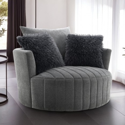 Furniture Of America Hoople Transitional Engineered Wood, Fabric, Metal Dark Gray Channel Tufted Swivel Chair | FM-AC6001DG-SW