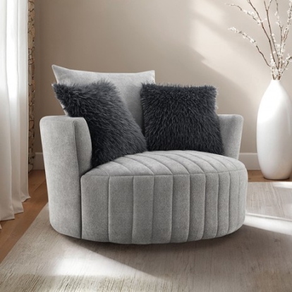 Furniture Of America Hoople Transitional Engineered Wood, Fabric, Metal Light Gray Channel Tufted Swivel Chair | FM-AC6001LG-SW