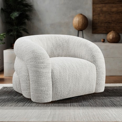 Furniture Of America Freja Contemporary Chenille, Engineered Wood, Foam, Metal Cotton White Swivel Chair | FM-AC6003WH-SW