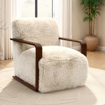 Furniture Of America Elardo Contemporary Engineered Wood, Fabric White Accent Chair | FM-AC6006BG