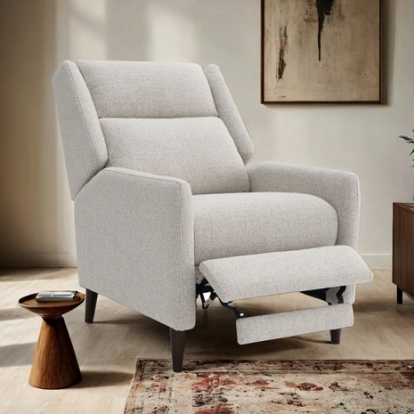 Furniture Of America Psyche Mid-Century Modern Engineered Wood, Fabric, Faux Leather, Foam, Metal, Solid Wood Beige Pushback Recliner | FM-AC6009BG