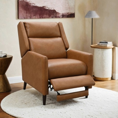 Furniture Of America Psyche Mid-Century Modern Engineered Wood, Fabric, Faux Leather, Foam, Metal, Solid Wood Brown Pushback Recliner | FM-AC6009BR