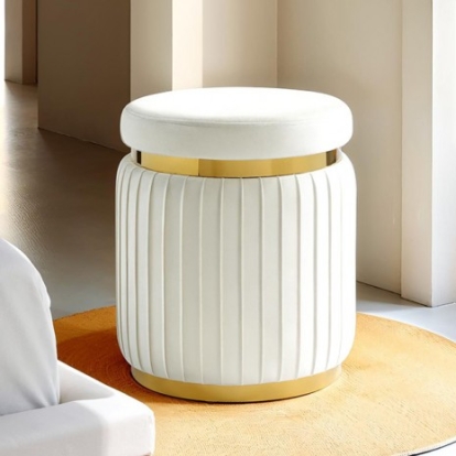 Furniture Of America Dottie Contemporary Engineered Wood, Fabric, Stainless Steel White Stool | FM-AC8000WH