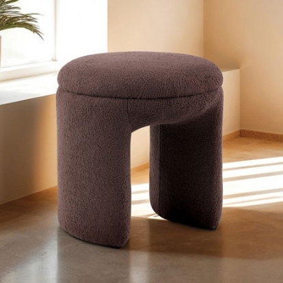 Furniture Of America Janetta Contemporary Teddy-Like Fabric, Solid Wood Brown Stool | FM-AC8004BR