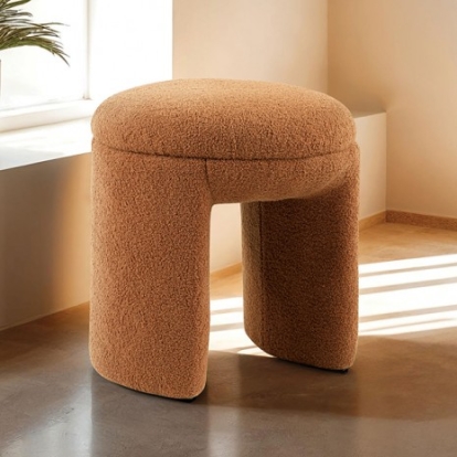 Furniture Of America Janetta Contemporary Teddy-Like Fabric, Solid Wood Saddle Brown Stool | FM-AC8004LB