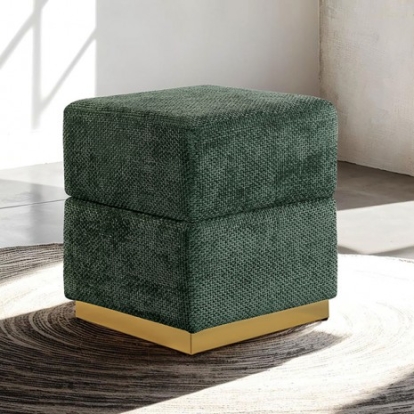 Furniture Of America Krysten Contemporary Chenille Fabric, Engineered Wood, Stainless Steel Green Storage Stool | FM-AC8005GR