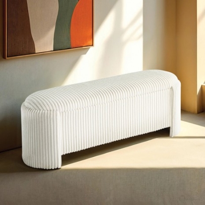 Furniture Of America Grainne Contemporary Corduroy, Engineered Wood White Storage Bench | FM-AC8007WH