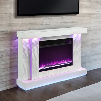 Furniture Of America Dorrit Contemporary Engineered Wood, Glass, Metal, Pine White 55" Electric Fire Place | FM-AC8012WH-TV