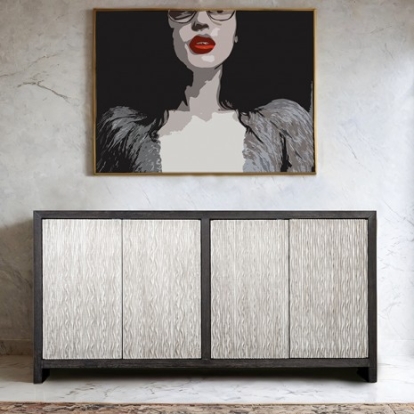 Furniture Of America Forger Modern Contemporary Engineered Wood Veneer, Solid Rubberwood, Stainless Steel Weathered Black/Silver 4-Door Cabinet | FM-AC9001SV