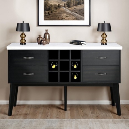 Furniture Of America Shildon Contemporary Engineered Wood, Marble, Solid Rubberwood Black/White Server | FM-AC9002SV