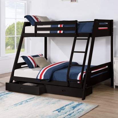 Furniture of America Emilee Transitional Solid with Wood Black Twin-Full Bunk Bed Model FM-BK003BK-BED