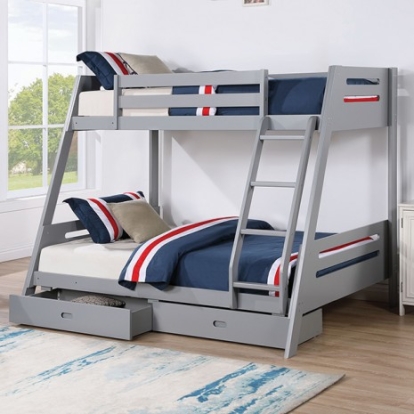 Furniture Of America Emilee Transitional Solid Wood, Others Gray Twin/Full Bunk Bed | FM-BK003GY-BED