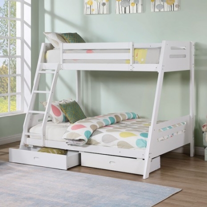 Furniture of America Emilee Transitional Solid with Wood White Twin-Full Bunk Bed Model FM-BK003WH-BED