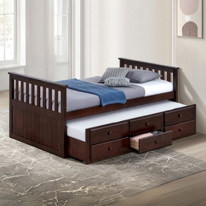 Furniture of America Clemens Transitional Engineered with Wood Solid Hardwood Dark Walnut Captain Bed Model FM-BK101DW-BED
