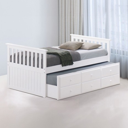 Furniture Of America Clemens Transitional Engineered Wood, Solid Hardwood White Captain Bed | FM-BK101WH-BED