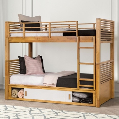 Furniture Of America Richland Transitional Solid Hardwood, Others Light Oak Twin/Twin Bunk Bed | FM-BK103AK-T-BED