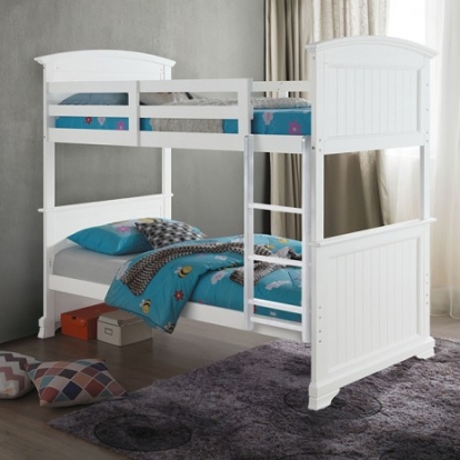 Furniture of America Albano Transitional Engineered with Wood Solid Hardwood White Twin-Full Bunk Bed Model FM-BK107WH-F-BED