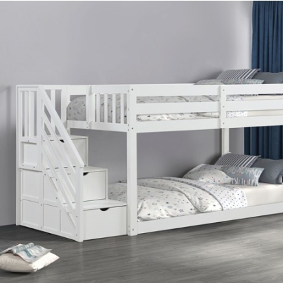 Furniture Of America Jojo Transitional Engineered Wood, Solid Pine White Bunk Bed | FM-BK1100WH-BED