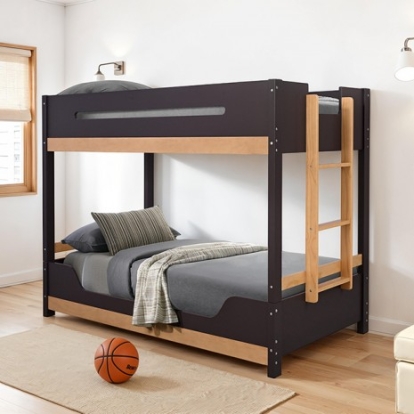 Furniture Of America Nestor Contemporary Engineered Wood, Pinewood Black/Natural Twin/Twin Bunk Bed | FM-BK201BK-T-BED