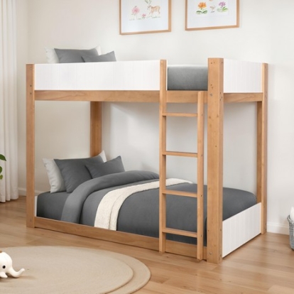 Furniture Of America Terri Contemporary Engineered Wood, Pinewood White/Natural Twin/Twin Bunk Bed | FM-BK204A-T-BED