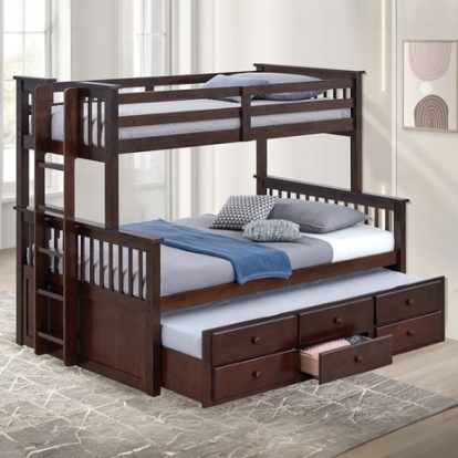 Furniture of America University Transitional Engineered with Wood Solid Hardwood Dark Walnut Twin-Full Bunk Bed Model FM-BK458F-DW-BED