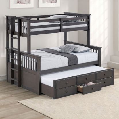 Furniture of America University Transitional Engineered with Wood Solid Hardwood Stain Gray Twin-Full Bunk Bed Model FM-BK458F-GY-BED
