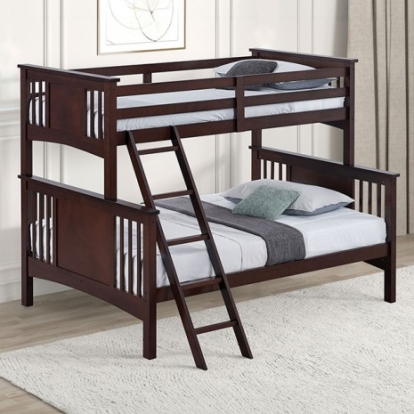 Furniture of America Spring Creek Transitional Engineered with Wood Solid Hardwood Dark Walnut Twin-Full Bunk Bed Model FM-BK602F-DW-BED