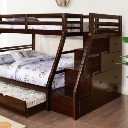 Furniture of America Ellington Transitional Engineered with Wood Solid with Wood Veneer Espresso Twin-Full Bunk Bed Model FM-BK611ES-BED