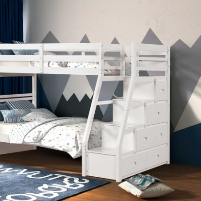 Furniture Of America Ellington Transitional Engineered Wood, Solid Wood, Wood Veneer White Twin/Full Bunk Bed | FM-BK611WH-BED