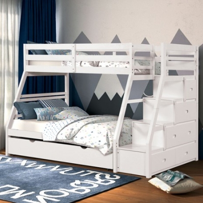 Furniture of America Ellington Transitional Engineered with Wood Solid with Wood Veneer White Twin-Full Bunk Bed Model FM-BK611WH-BED