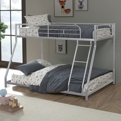 Furniture of America Panos Contemporary Metal Silver Twin-Full Metal Bunkbed Model FM-BK901SV-TF