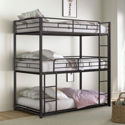 Furniture of America Felgu Contemporary Metal Black Triple Twin Metal Bunkbed Model FM-BK909BK-T-BED