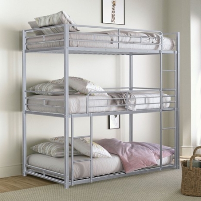 Furniture of America Felgu Contemporary Metal Silver Triple Twin Metal Bunkbed Model FM-BK909SV-T-BED
