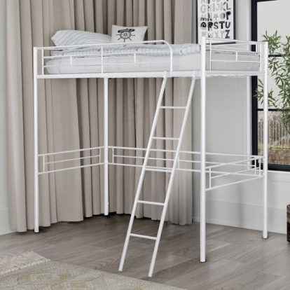 Furniture of America Myles Contemporary Metal White Twin Loft Bed Model FM-BK910WH-T